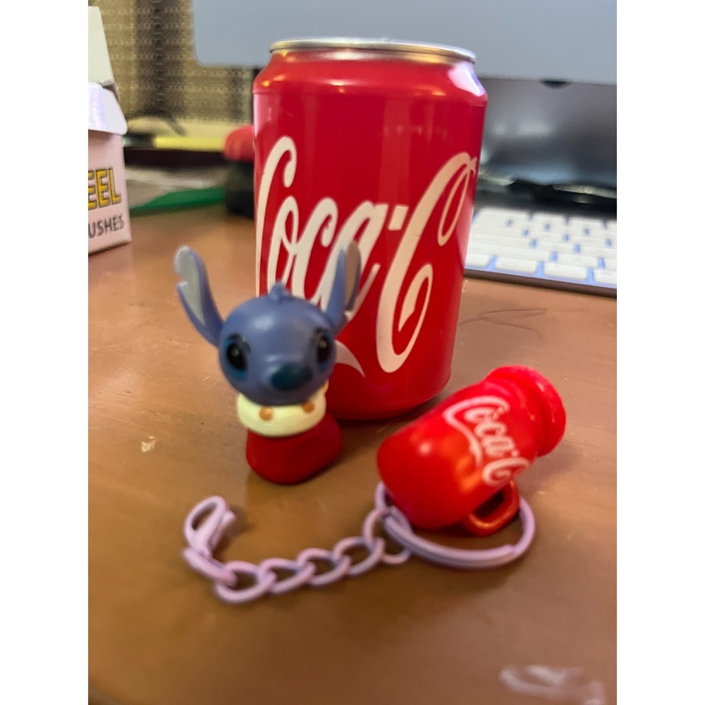Unopened Coca-Cola Can Container with Disney Stitch Figure Keychain